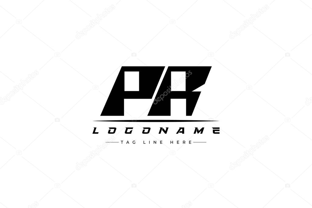 PR racer logo. Racing logo design for racing, driving and car or motorsport. Modern Minimalist Logo Design with Clean and Bold Typography Style