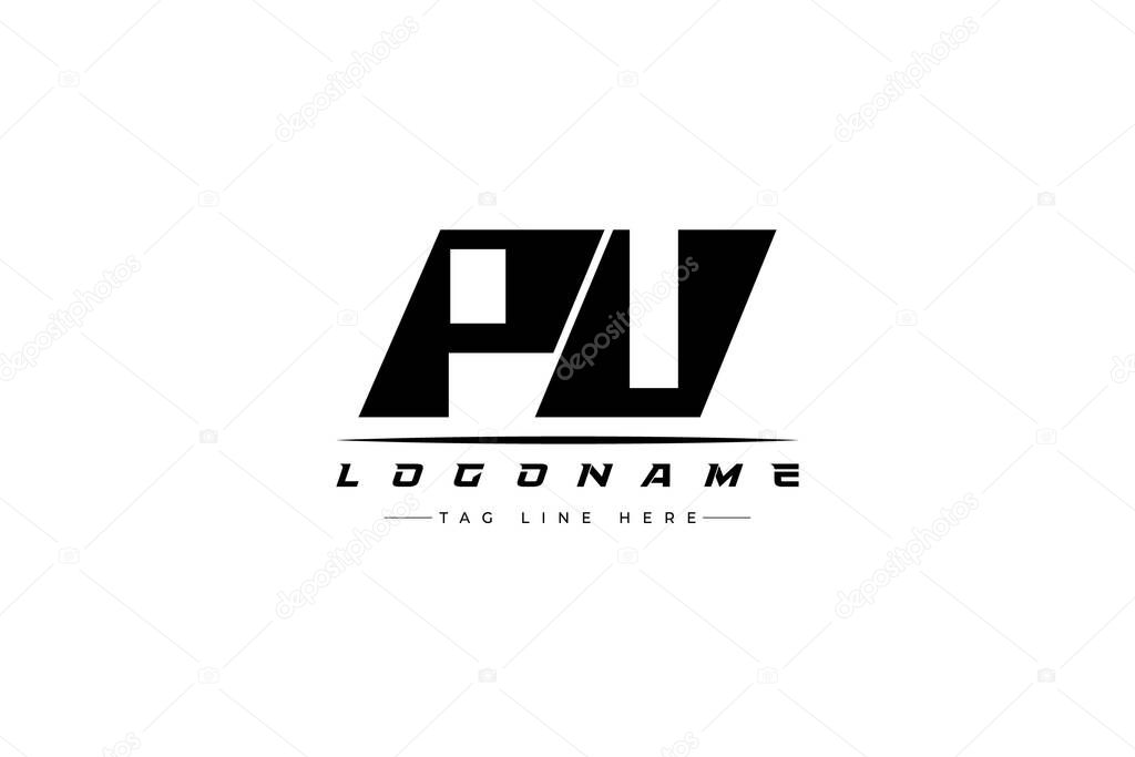PU racer logo. Racing logo design for racing, driving and car or motorsport. Modern Minimalist Logo Design with Clean and Bold Typography Style