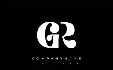 GR Yaratıcı Soyut Tipografi Logosu Tasarımı. Cesur tipografi ve yaratıcı şekilleri birleştiren zarif logo, markalaşma ve kimlik çözümleri için ideal.