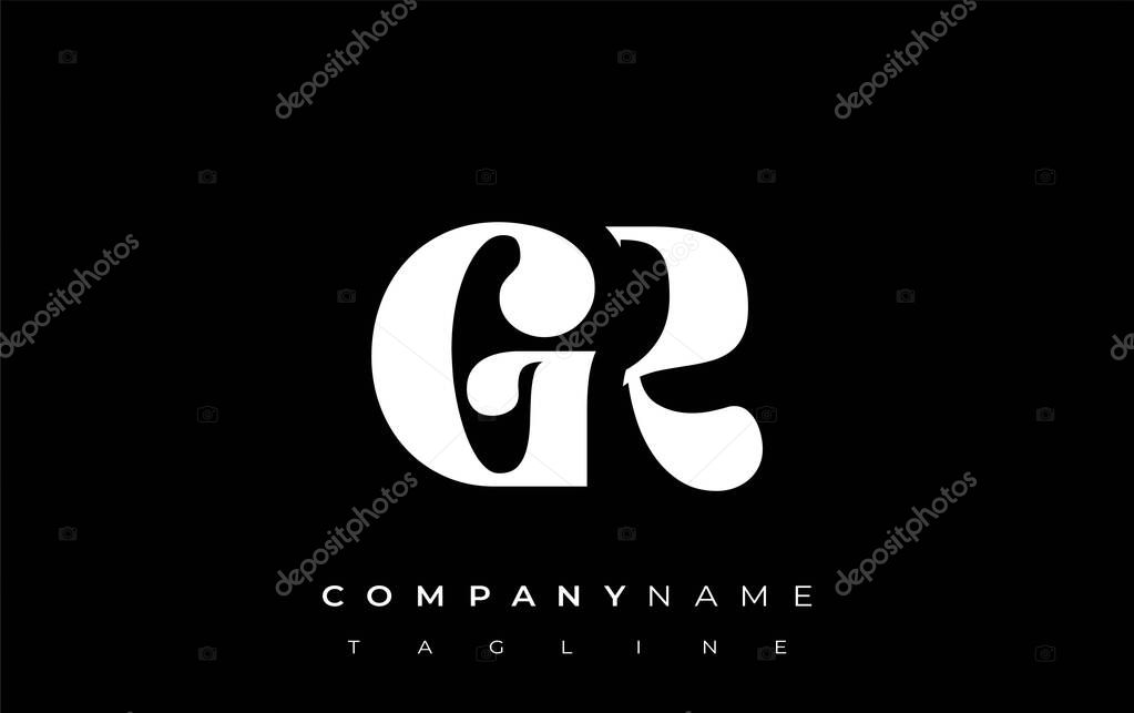 GR Creative Abstract Typography Logo Design. Elegant logo combining bold typography and creative shapes, ideal for branding and identity solutions.