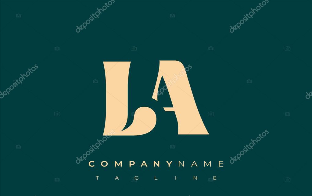 LA Creative Abstract Typography Logo Design. Elegant logo combining bold typography and creative shapes, ideal for branding and identity solutions.