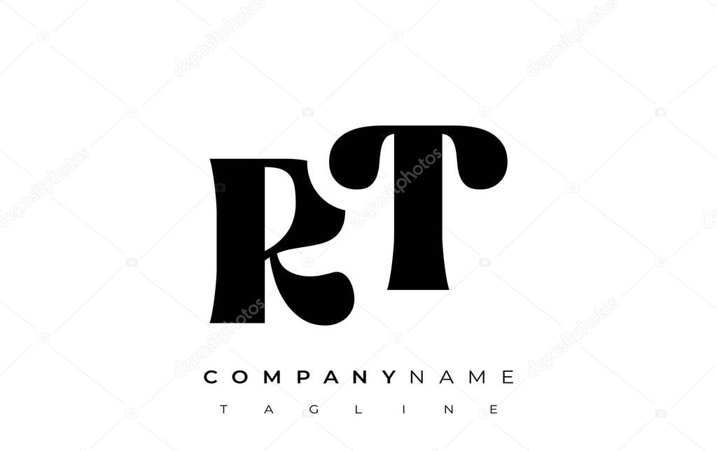 RT Creative Abstract Typography Logo Design. Elegant logo combining bold typography and creative shapes, ideal for branding and identity solutions.