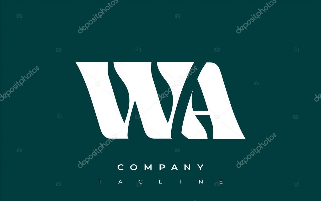 WA Creative Abstract Typography Logo Design. Elegant logo combining bold typography and creative shapes, ideal for branding and identity solutions.