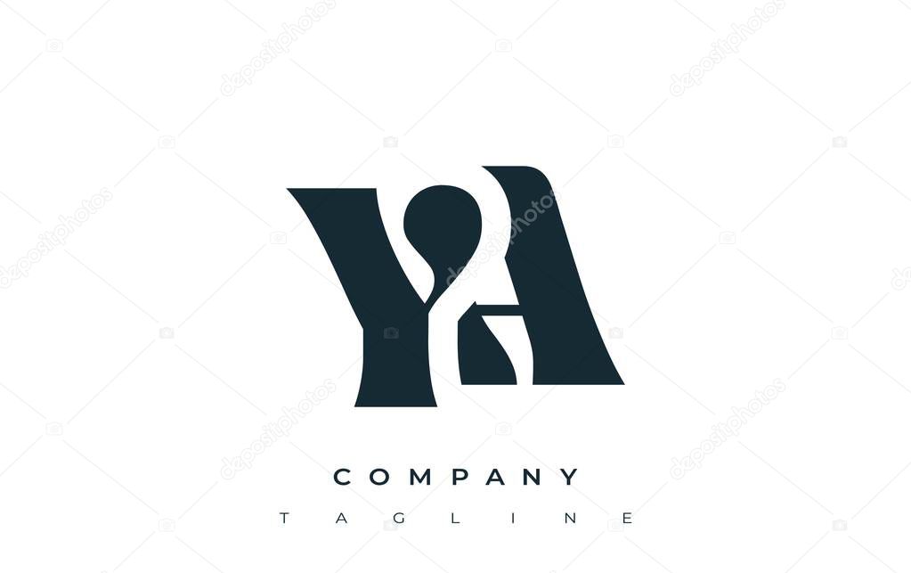 YA Creative Abstract Typography Logo Design. Elegant logo combining bold typography and creative shapes, ideal for branding and identity solutions.
