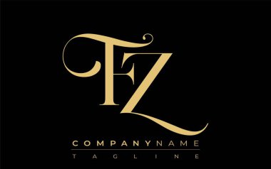 FZ Soyut Mücevher Logosu. Zarif ve modern tipografide altın harflerle başharfleri olan şık bir logo, markalaşmak için mükemmel.