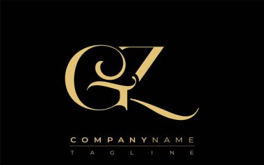 GZ Soyut Mücevher Logosu. Zarif ve modern tipografide altın harflerle başharfleri olan şık bir logo, markalaşmak için mükemmel.