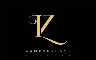 IZ Soyut Mücevher Logosu. Zarif ve modern tipografide altın harflerle başharfleri olan şık bir logo, markalaşmak için mükemmel.