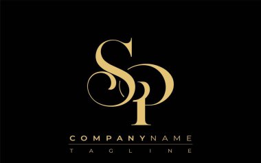 SP Soyut Yaratıcı Mücevher Logosu. Zarif ve modern tipografide altın harflerle başharfleri olan şık bir logo, markalaşmak için mükemmel.