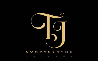 TJ Soyut Mücevher Logosu. Zarif ve modern tipografide altın harflerle başharfleri olan şık bir logo, markalaşmak için mükemmel.