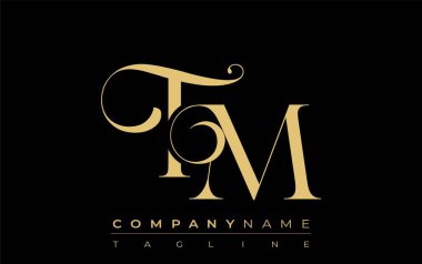 TM Soyut Mücevher Logosu. Zarif ve modern tipografide altın harflerle başharfleri olan şık bir logo, markalaşmak için mükemmel.