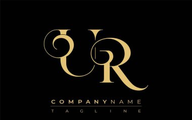 UR Soyut Mücevher Logosu. Zarif ve modern tipografide altın harflerle başharfleri olan şık bir logo, markalaşmak için mükemmel.