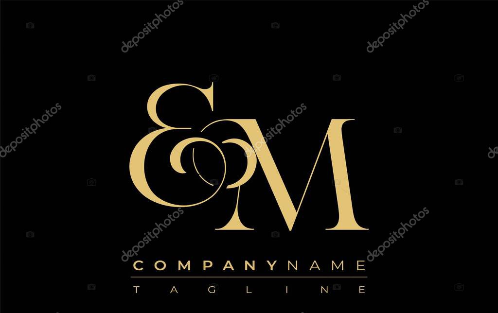 EM Abstract Creative Jewelry Logo. A stylish logo featuring golden monogram initials in an elegant and modern typography, perfect for branding