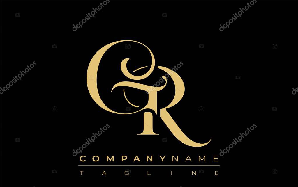 GR Abstract Creative Jewelry Logo. A stylish logo featuring golden monogram initials in an elegant and modern typography, perfect for branding