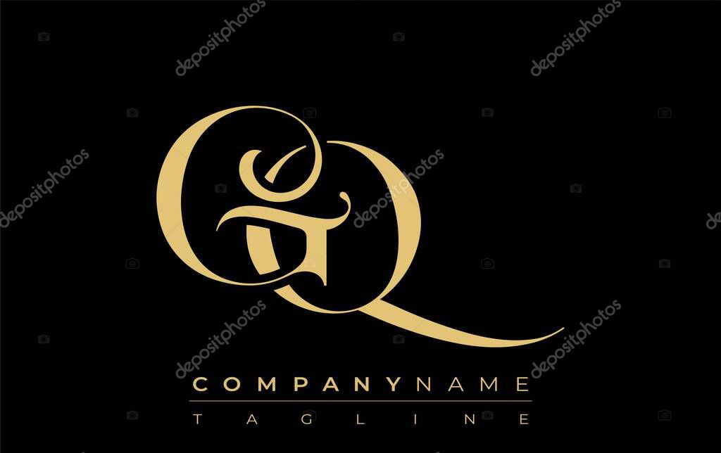 GQ Abstract Creative Jewelry Logo. A stylish logo featuring golden monogram initials in an elegant and modern typography, perfect for branding