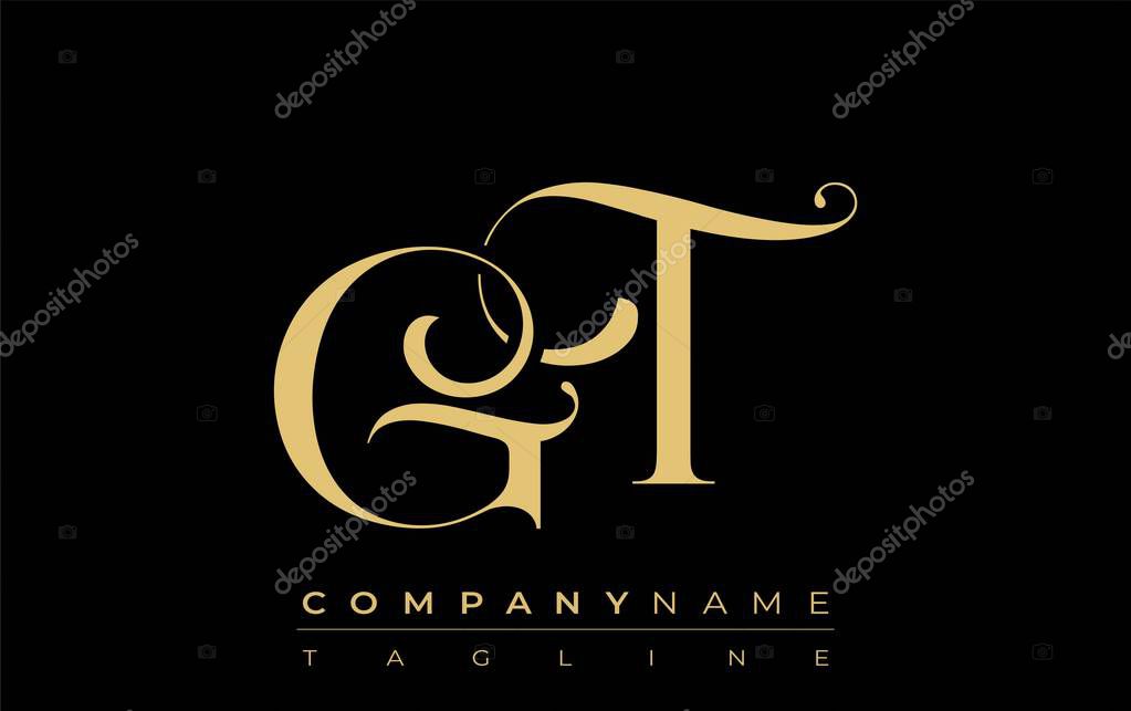 GT Abstract Creative Jewelry Logo. A stylish logo featuring golden monogram initials in an elegant and modern typography, perfect for branding