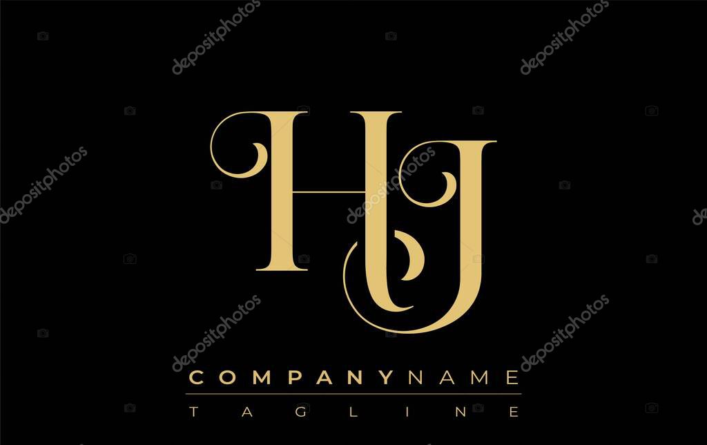 HJ Abstract Creative Jewelry Logo. A stylish logo featuring golden monogram initials in an elegant and modern typography, perfect for branding