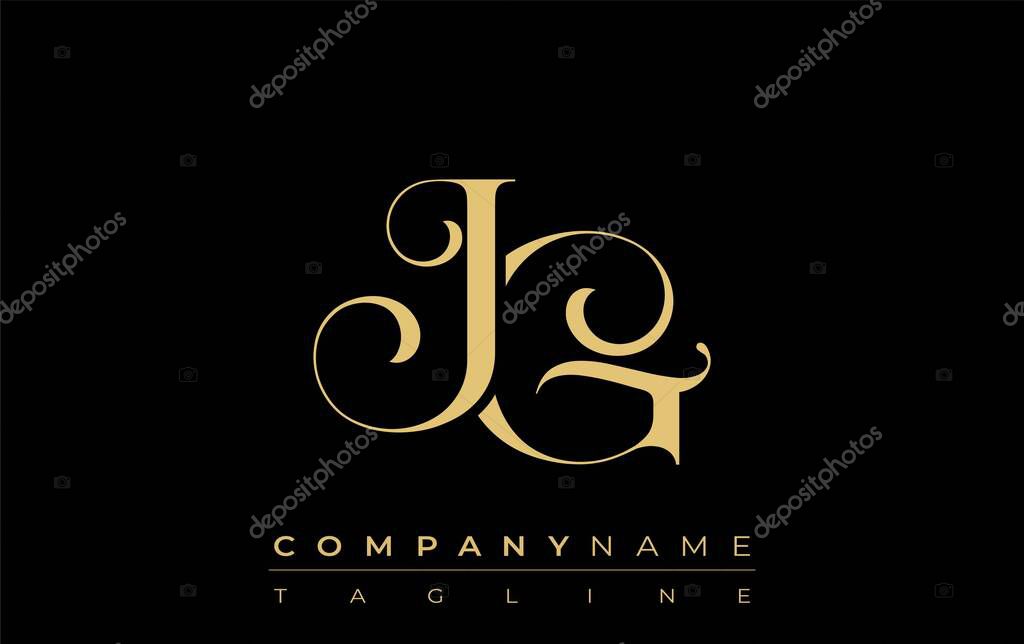 JG Abstract Creative Jewelry Logo. A stylish logo featuring golden monogram initials in an elegant and modern typography, perfect for branding