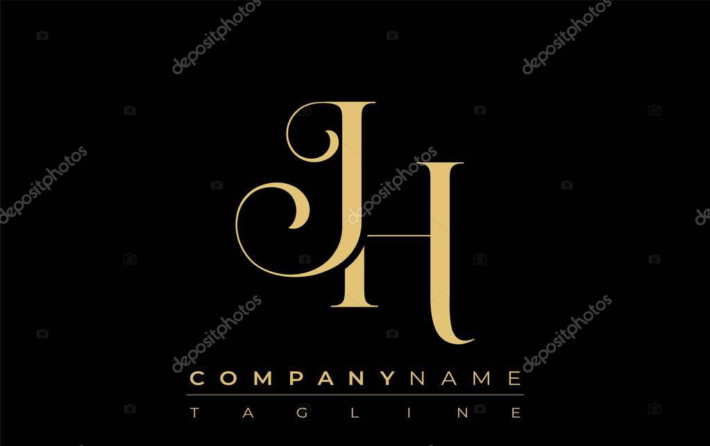 JH Abstract Creative Jewelry Logo. A stylish logo featuring golden monogram initials in an elegant and modern typography, perfect for branding
