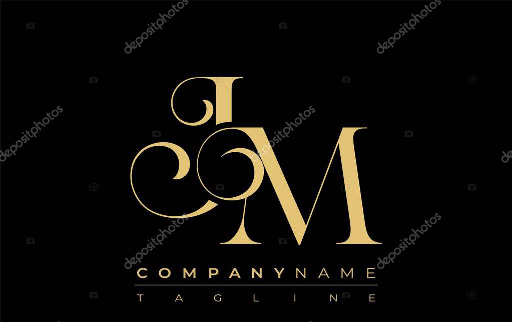 JM Abstract Creative Jewelry Logo. A stylish logo featuring golden monogram initials in an elegant and modern typography, perfect for branding