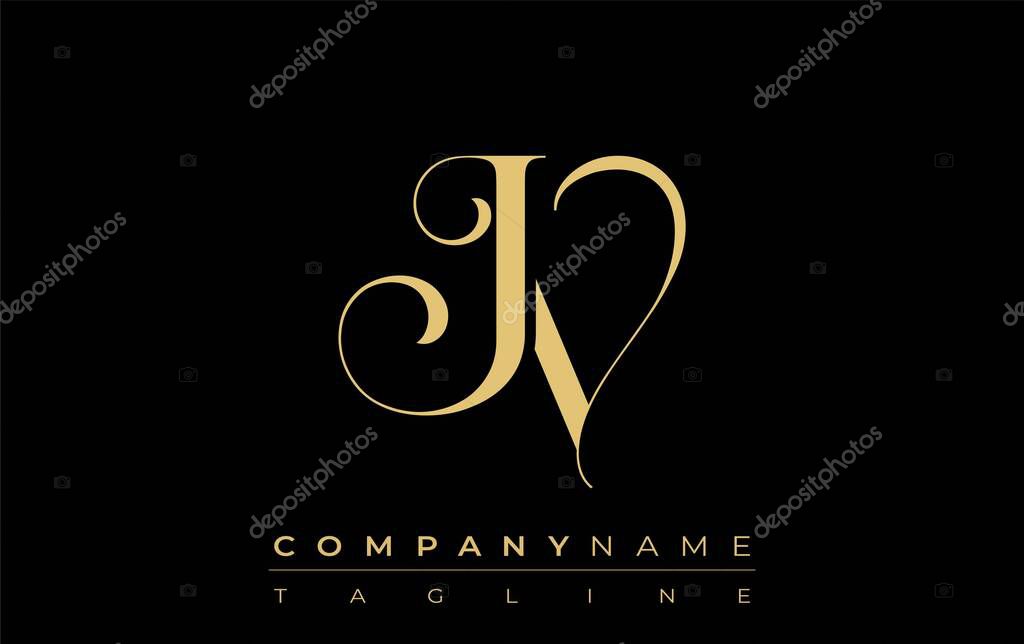 JV Abstract Creative Jewelry Logo. A stylish logo featuring golden monogram initials in an elegant and modern typography, perfect for branding