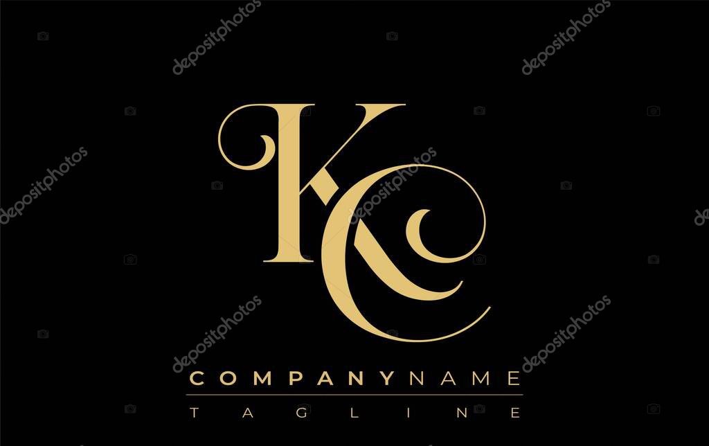 KC Abstract Creative Jewelry Logo. A stylish logo featuring golden monogram initials in an elegant and modern typography, perfect for branding