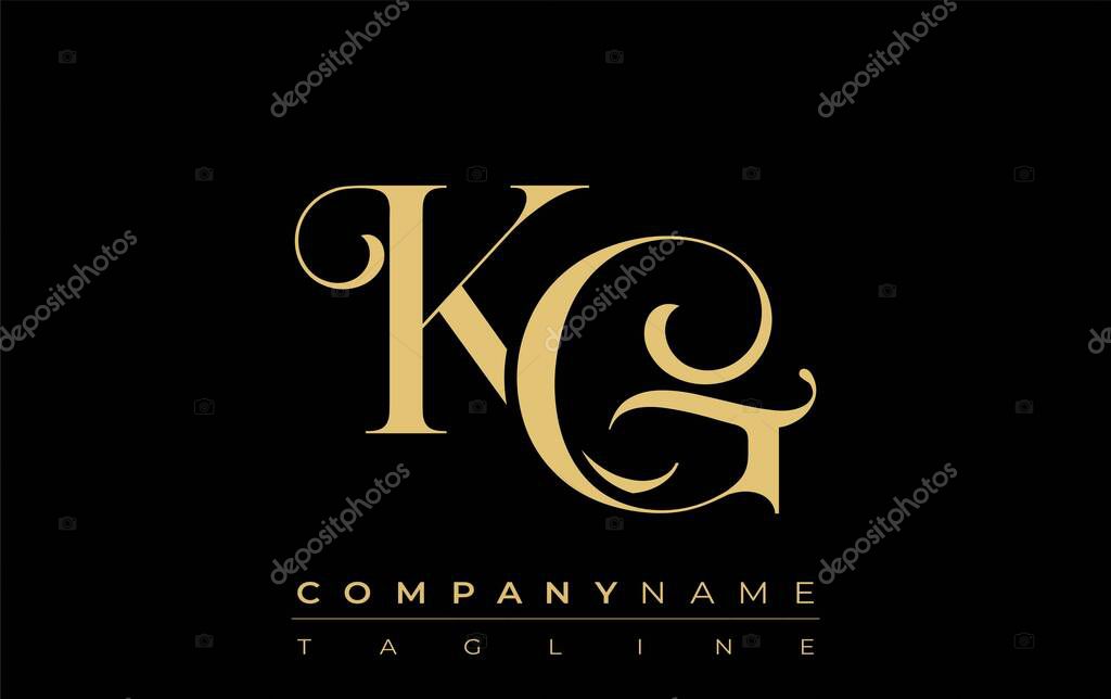 KG Abstract Creative Jewelry Logo. A stylish logo featuring golden monogram initials in an elegant and modern typography, perfect for branding