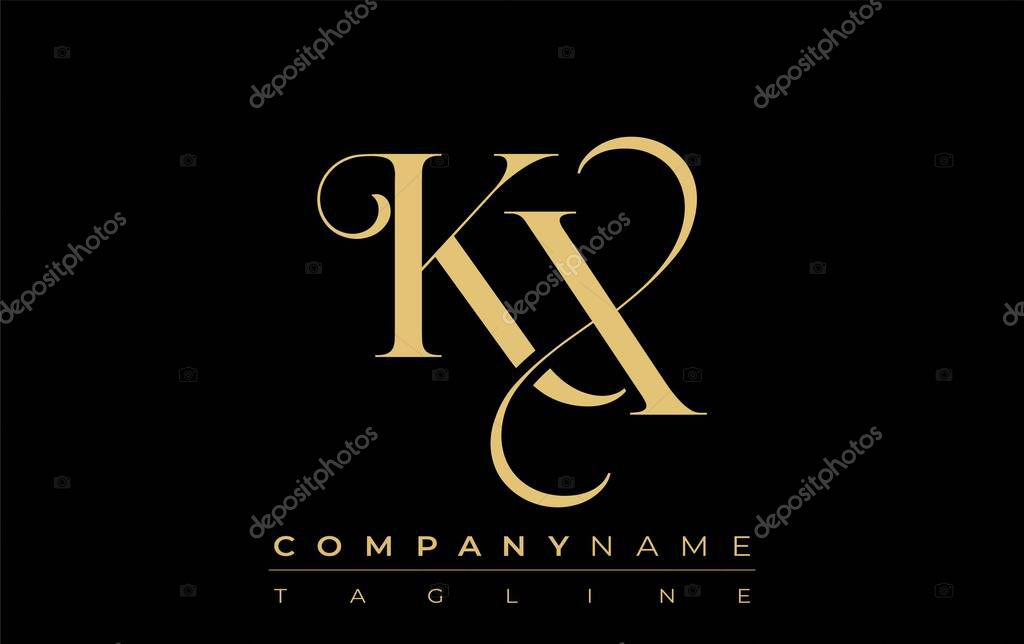 KX Abstract Creative Jewelry Logo. A stylish logo featuring golden monogram initials in an elegant and modern typography, perfect for branding