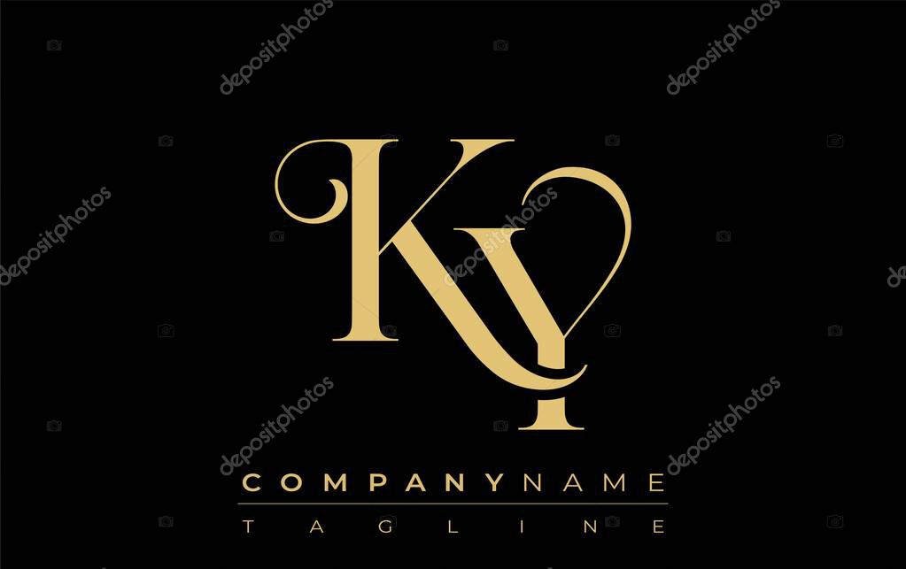 KY Abstract Creative Jewelry Logo. A stylish logo featuring golden monogram initials in an elegant and modern typography, perfect for branding
