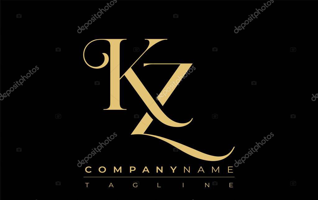 KZ Abstract Creative Jewelry Logo. A stylish logo featuring golden monogram initials in an elegant and modern typography, perfect for branding