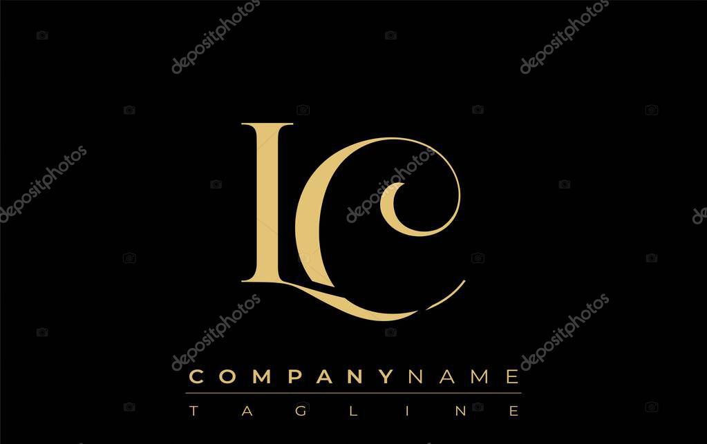LC Abstract Creative Jewelry Logo. A stylish logo featuring golden monogram initials in an elegant and modern typography, perfect for branding