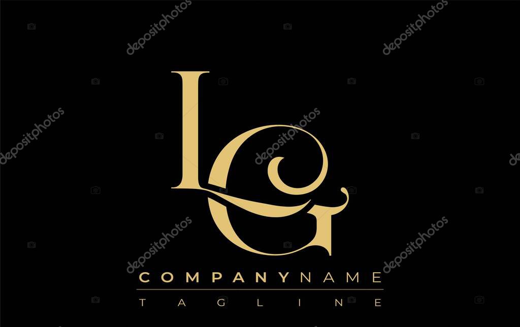 LG Abstract Creative Jewelry Logo. A stylish logo featuring golden monogram initials in an elegant and modern typography, perfect for branding