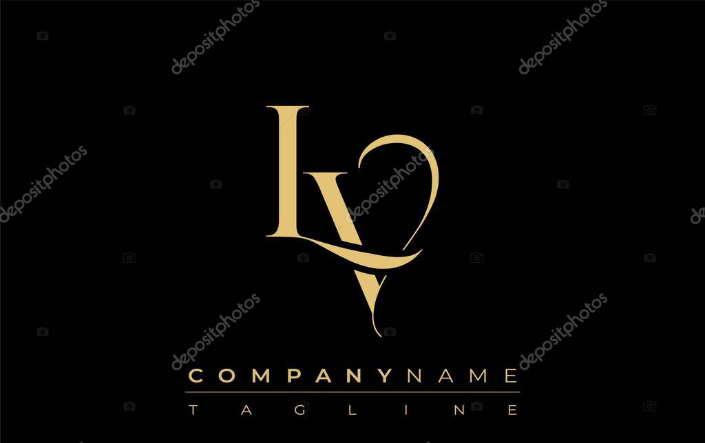 LV Abstract Creative Jewelry Logo. A stylish logo featuring golden monogram initials in an elegant and modern typography, perfect for branding