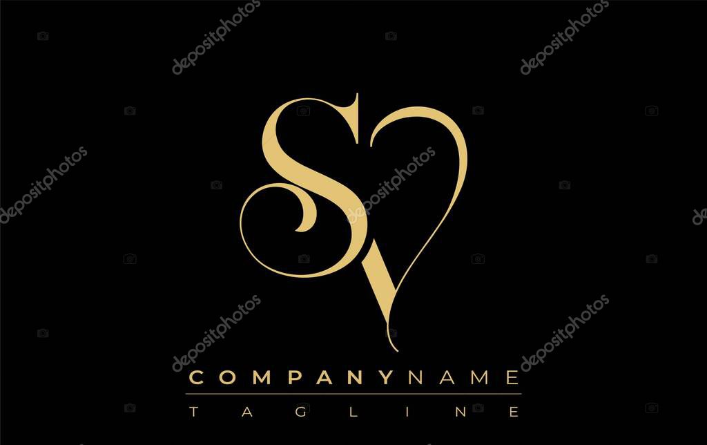 SV Abstract Creative Jewelry Logo. A stylish logo featuring golden monogram initials in an elegant and modern typography, perfect for branding