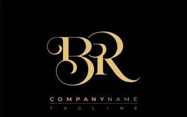 BR Soyut Mücevher Logosu. Zarif ve modern tipografide altın harflerle başharfleri olan şık bir logo, markalaşmak için mükemmel.