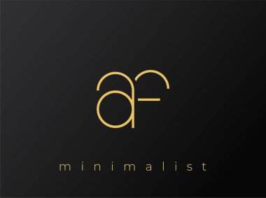 Katı Siyah Arkaplanda Birbirine kenetlenmiş Şekillere sahip AF Minimalist Logosu. Temiz ve modern bir minimalist logo tasarımı..
