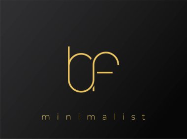 Katı Siyah Arkaplanda Birbirine Bağlı Şekillere sahip BF Minimalist Logosu. Temiz ve modern bir minimalist logo tasarımı..