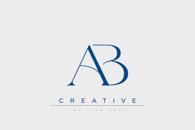 Blue stylized letters AB combined in a modern design on a clean white background, evoking professionalism and creativity. Ideal for branding, business identity, and corporate representation concepts.