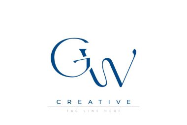 Mavi şekillendirilmiş harfler GW modern bir dizaynla birleştirilmiş, temiz beyaz bir arka planda, profesyonellik ve yaratıcılığı çağrıştırıyor. Markalaşma, iş kimliği ve kurumsal temsil kavramları için ideal.