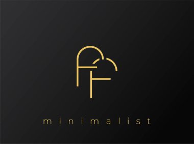 Katı Siyah Arkaplanda Birbirine kenetlenmiş Şekillere sahip FF Minimalist Logosu. Temiz ve modern bir minimalist logo tasarımı..