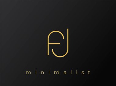 Katı Siyah Arkaplanda Birbirine Bağlı Şekillere sahip FJ Minimalist Logosu. Temiz ve modern bir minimalist logo tasarımı..