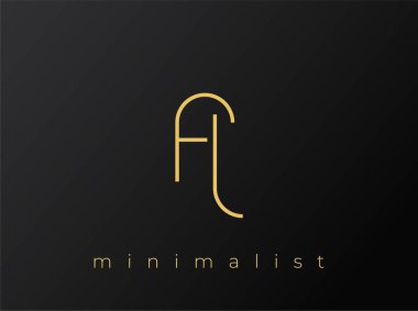 Katı Siyah Arkaplanda Birbirine Bağlı Şekillere sahip FL Minimalist Logosu. Temiz ve modern bir minimalist logo tasarımı..