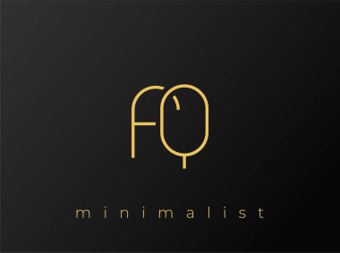 Katı Siyah Arkaplanda Birbirine Bağlı Şekillere sahip FQ Minimalist Logosu. Temiz ve modern bir minimalist logo tasarımı..
