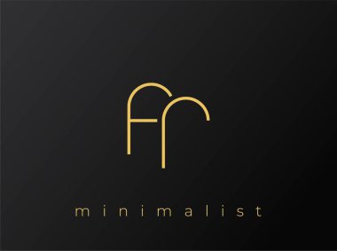 Katı Siyah Arkaplanda Birbirine kenetlenmiş Şekillere sahip FR Minimalist Logosu. Temiz ve modern bir minimalist logo tasarımı..