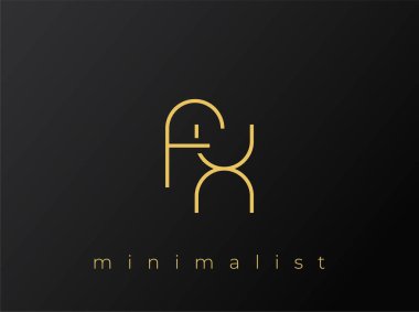 Katı Siyah Arkaplanda Birbirine Bağlı Şekillere sahip Minimalist FX Logosu. Temiz ve modern bir minimalist logo tasarımı..
