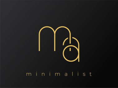 Katı Siyah Arkaplanda Birbirine Bağlı Şekillere sahip MA Minimalist Logosu. Temiz ve modern bir minimalist logo tasarımı..