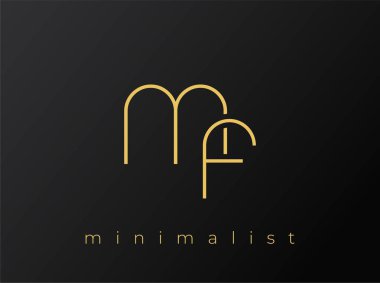 MF Minimalist Logosu, Katı Siyah Arkaplanda Birbirine Bağlı Şekiller. Temiz ve modern bir minimalist logo tasarımı..