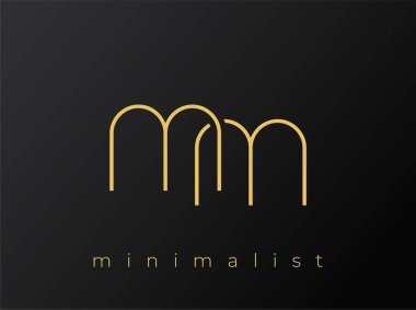 Katı Siyah Arkaplanda Birbirine Bağlı Şekillere sahip MM Minimalist Logosu. Temiz ve modern bir minimalist logo tasarımı..