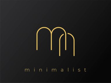 Katı Siyah Arkaplanda Birbirine Bağlı Şekiller MN Minimalist Logosu. Temiz ve modern bir minimalist logo tasarımı..