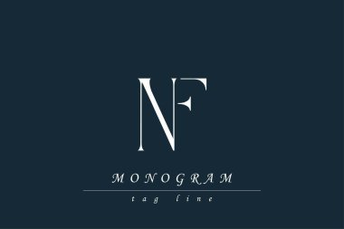 İç içe geçmiş NF Baş harfleri Biçimlendirilmiş Monogram Tasarımı. Monogram baş harflerinin sanatsal temsili yaratıcı bir şekilde düzenlenmiş ve gösterilmiş.