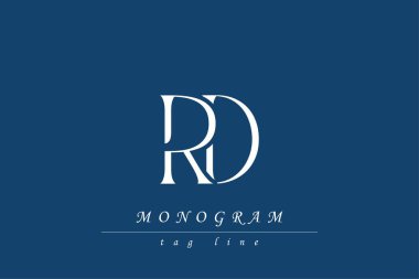 RD Baş harfleri Biçimlendirilmiş Monogram Tasarımı İç içe geçmiş. Monogram baş harflerinin sanatsal temsili yaratıcı bir şekilde düzenlenmiş ve gösterilmiş.